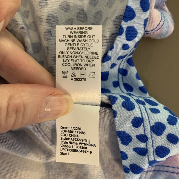 LOGO Lori Goldstein Womens L Tunic Top Sharkbite Hem Purple Animal Print Pockets - Picture 9 of 13